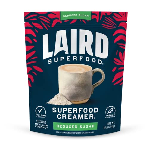 Laird Superfood Non-Dairy Reduced Sugar Superfood Coconut Powder Coffee Creamer, Keto, No Sugar Added, Gluten Free, Non-GMO, Vegan, 16 oz. Bag, Pack of 1