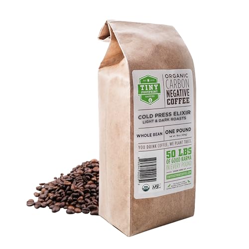Tiny Footprint Coffee - Organic Cold Brew Cold Press Elixir | Blend of Light & Dark Roasts Whole Bean Coffee | Shade-Grown, Fair Trade & Carbon Negative | 16 Ounce
