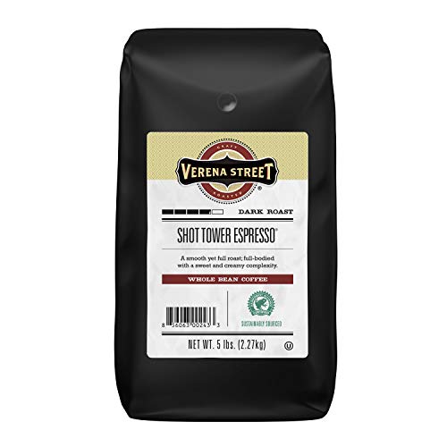 Verena Street 5 Pound Espresso Beans, Shot Tower Espresso Whole Bean, Rainforest Alliance Certified Arabica Coffee