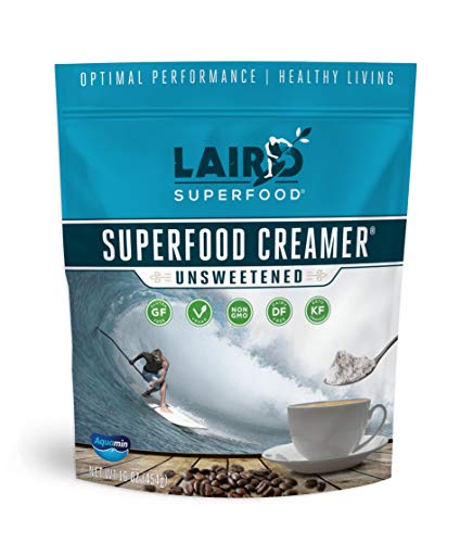 Laird Superfood Non-Dairy Unsweetened Superfood Coconut Powder Coffee Creamer, No Sugar Added, Gluten Free, Non-GMO, Vegan, 16 oz. Bag, Pack of 1
