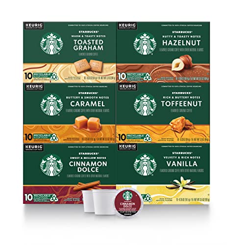 Starbucks K-Cup Coffee Pods—Flavored Coffee—Variety Pack—No Artificial Flavors—100% Arabica—6 boxes (60 pods total)